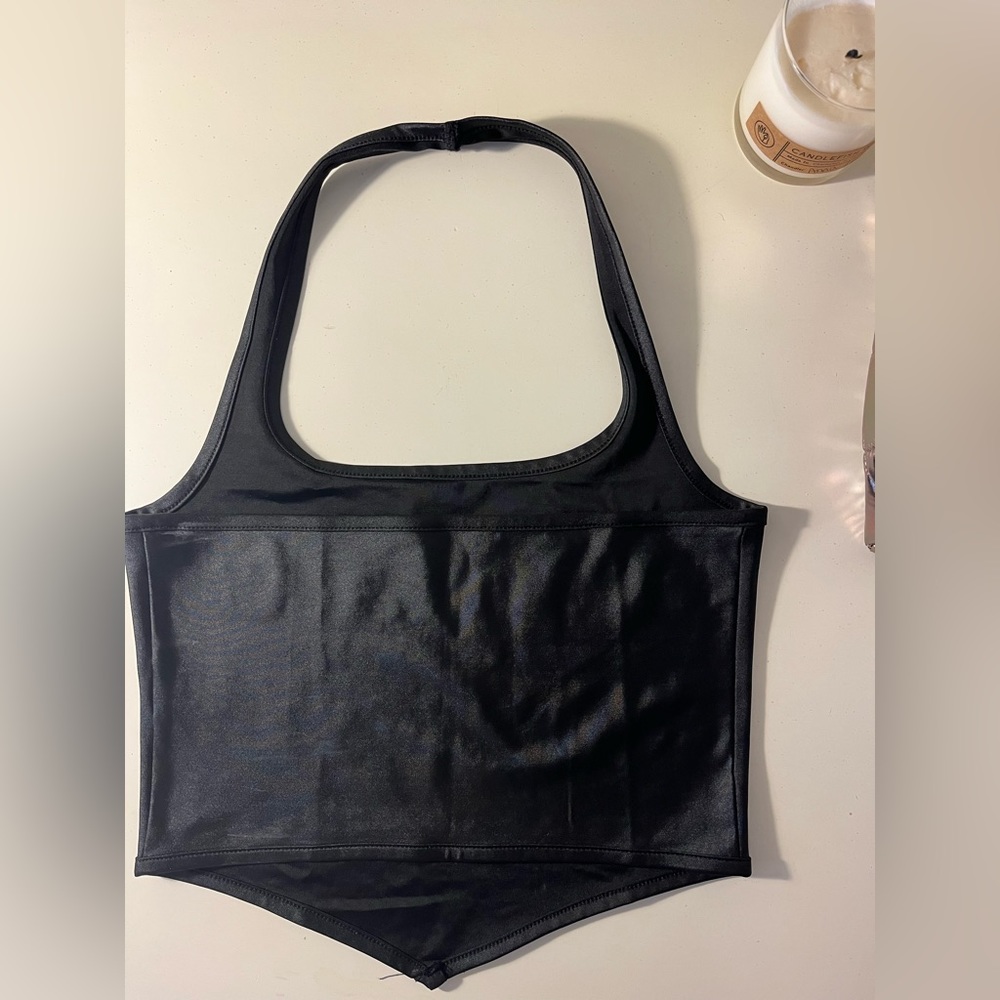 Faux leather top